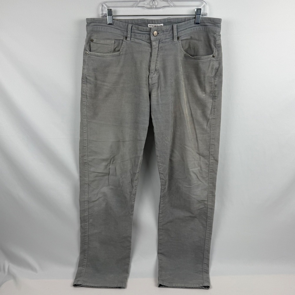 Peter Millar Mens Gray Corduroy Pants Size 34 Straight Leg Casual Chinos